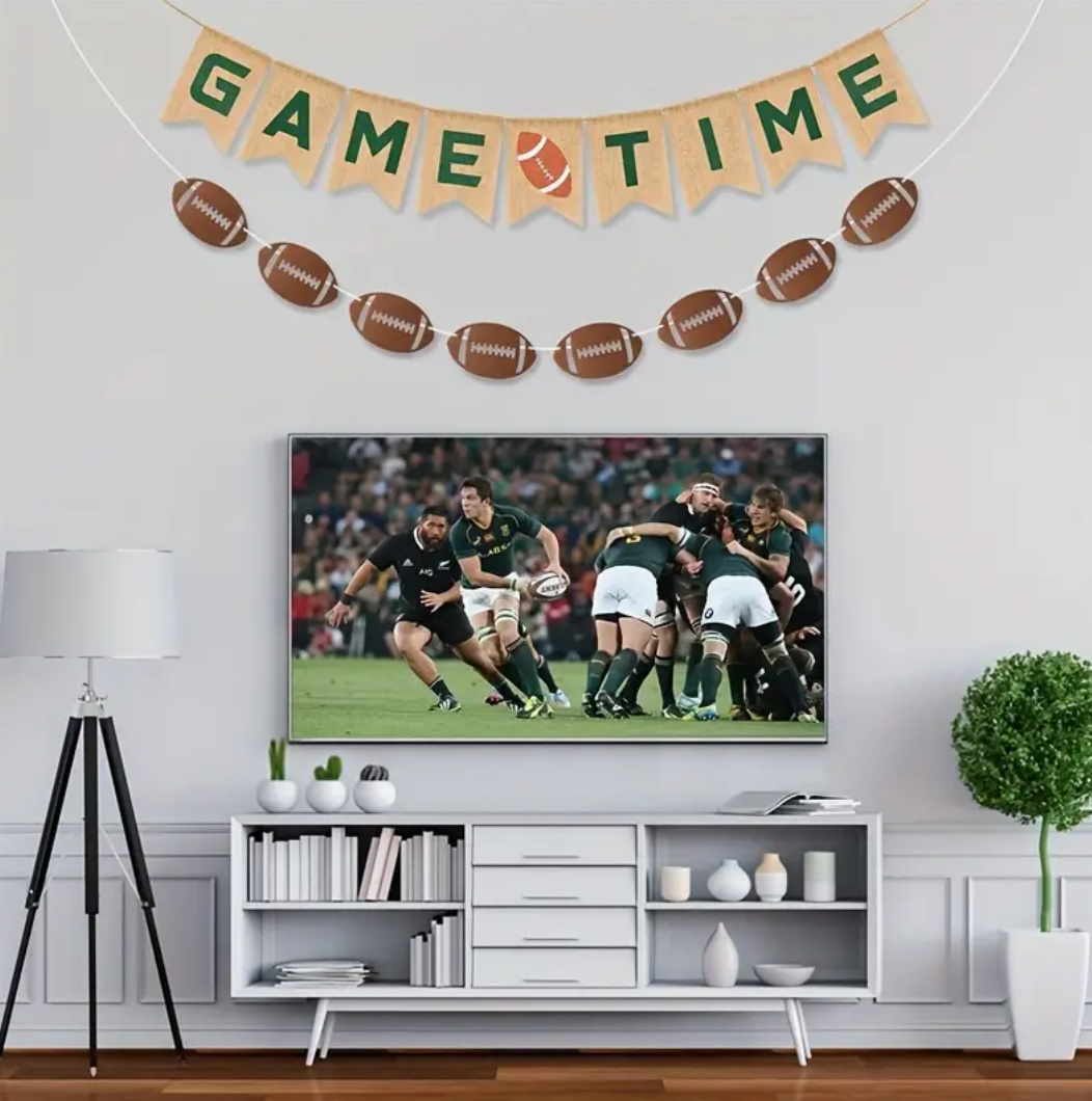 Game Time Burlap Football Party Banner