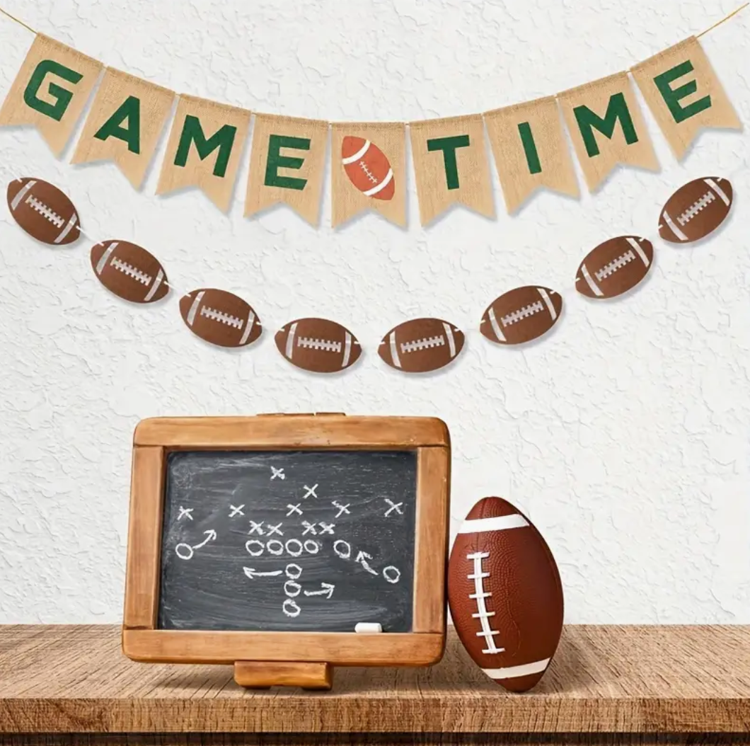 Game Time Burlap Football Party Banner