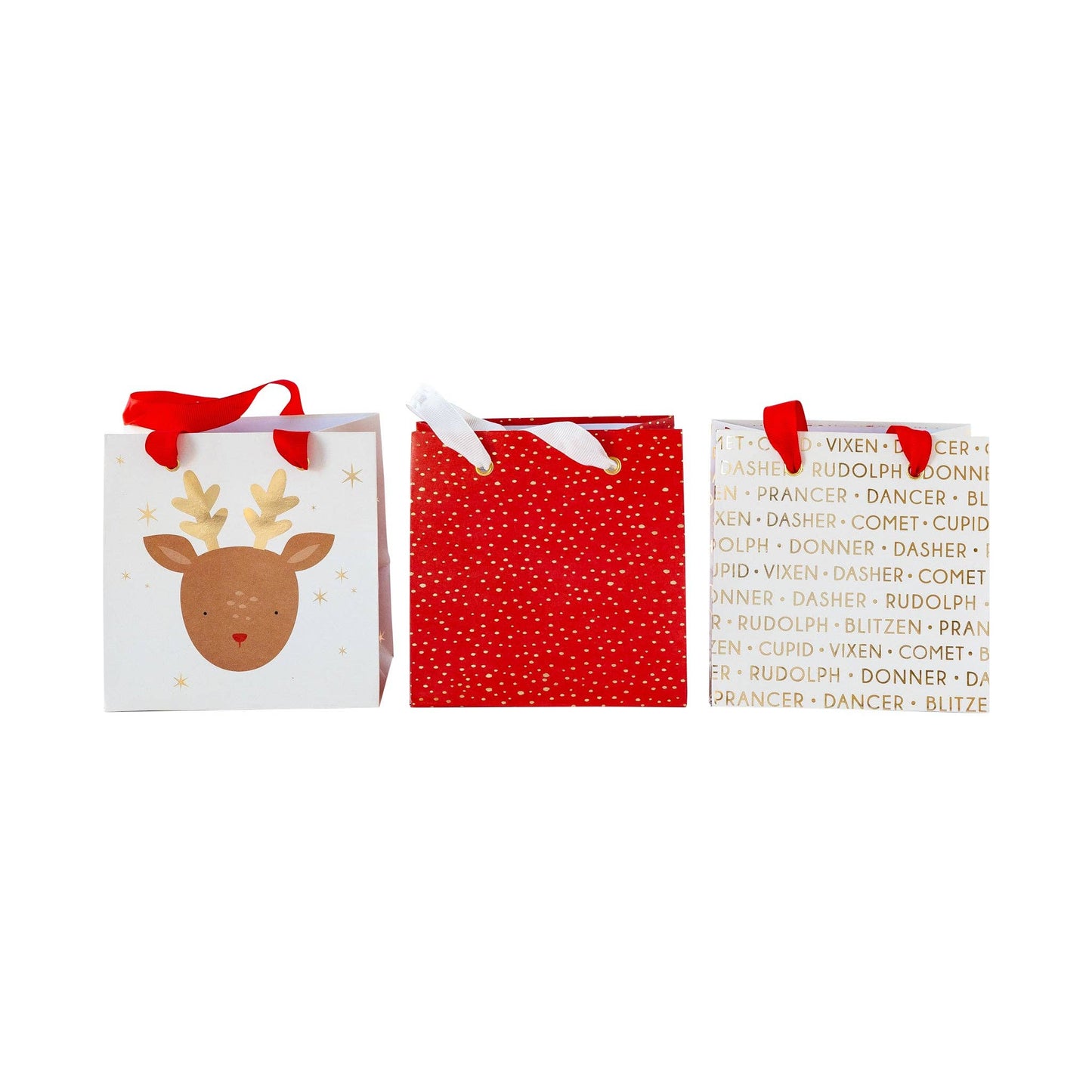 set of 6 mini gifting bags featuring different christmas designs