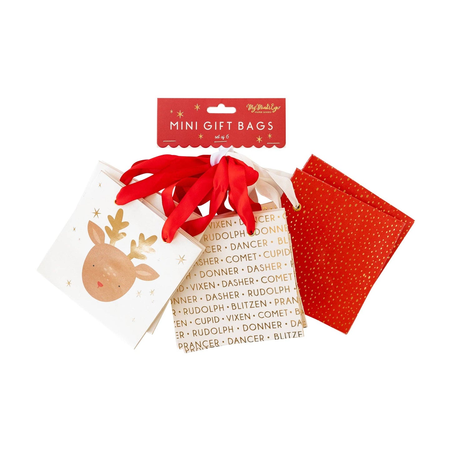 set of 6 mini gifting bags featuring different christmas designs