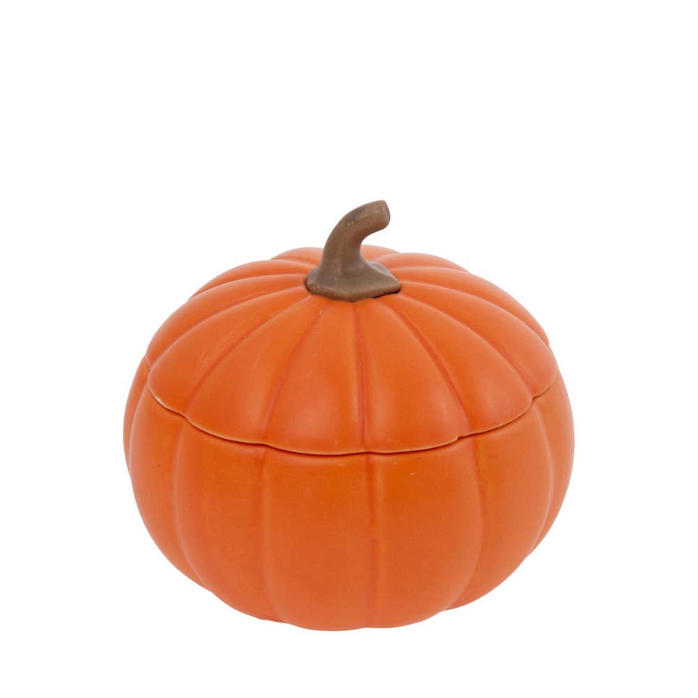 Image of an orange pumpkin lidded candy bowl