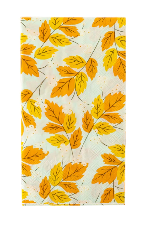 Image of a fall leaf-printed dinner napkin