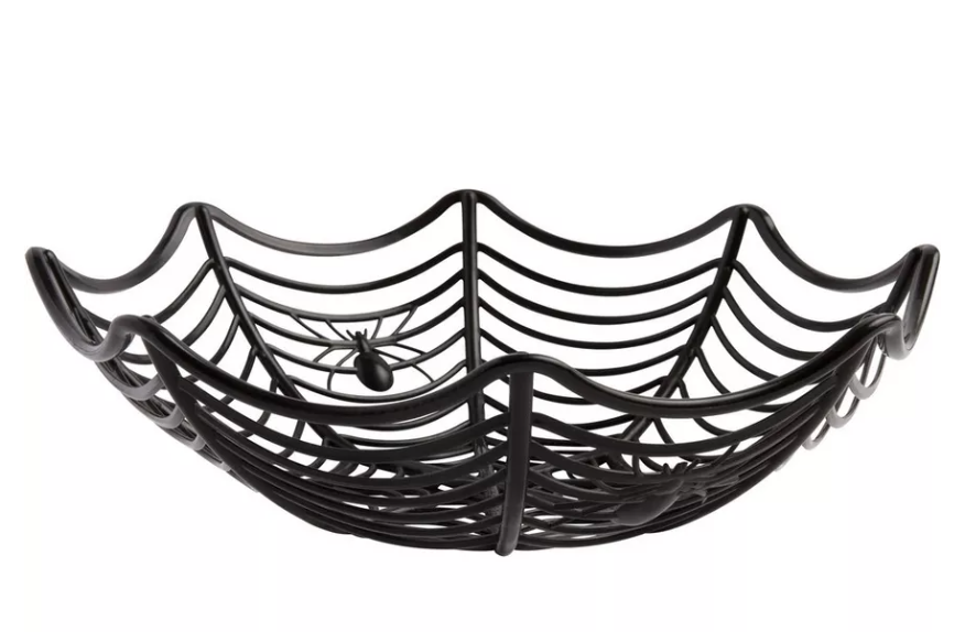 Black plastic candy bowl resembling a spider web