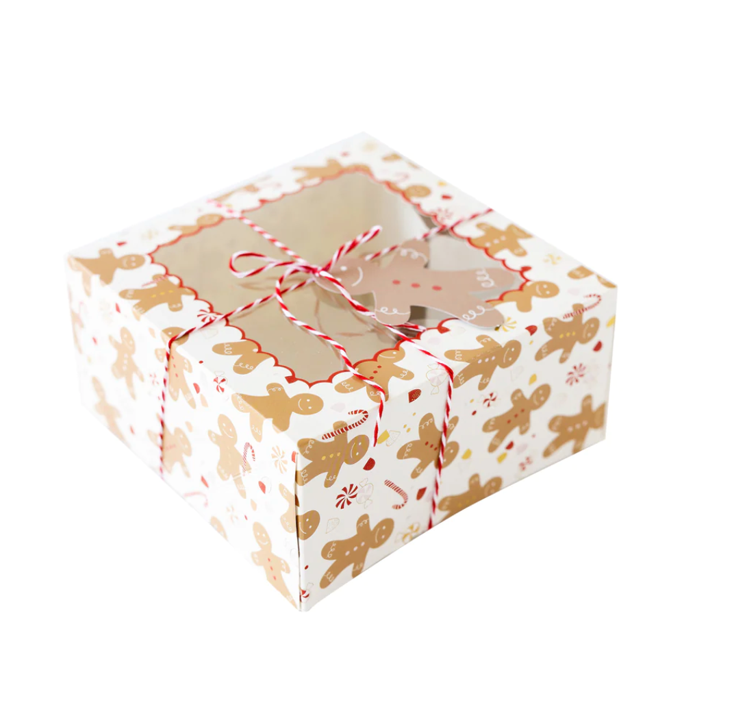 Image of assembled cookie box with gift tag and twine