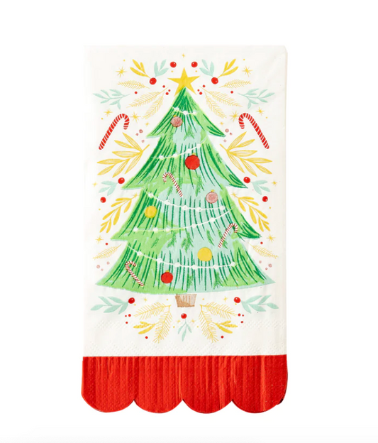 Christmas tree dinner napkin with fringe detail at bottom