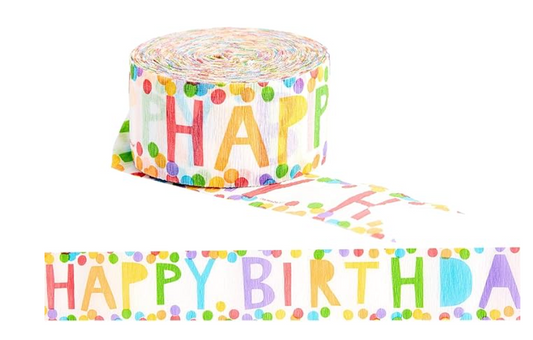 colorful happy birthday party paper streamers