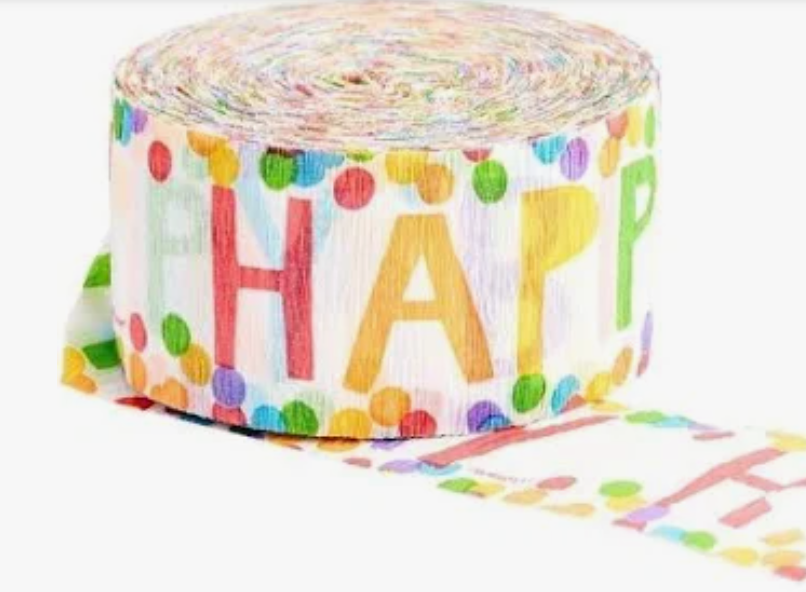 colorful happy birthday party paper streamers