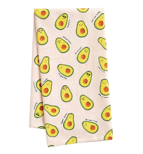 Kitchen tea towel with avocado pattern and punny sayings
