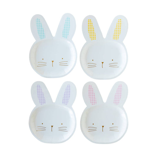 bunny-shaped paper plates featuring different colored gingham details