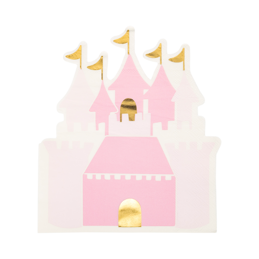 Pink castle shaped napkin with gold accents