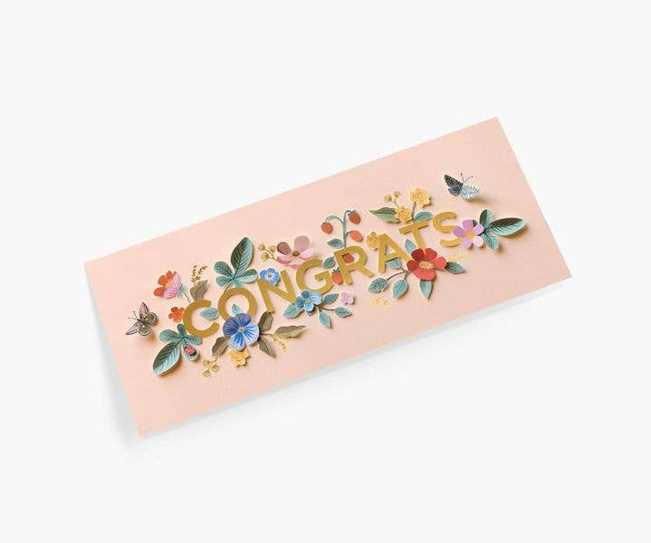 Greeting card with 'Congrats' and floral decorations on a white background
