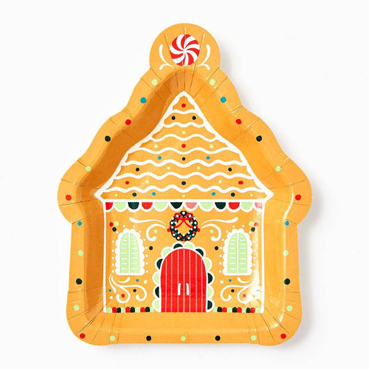 gingerbread house shaped paper plate