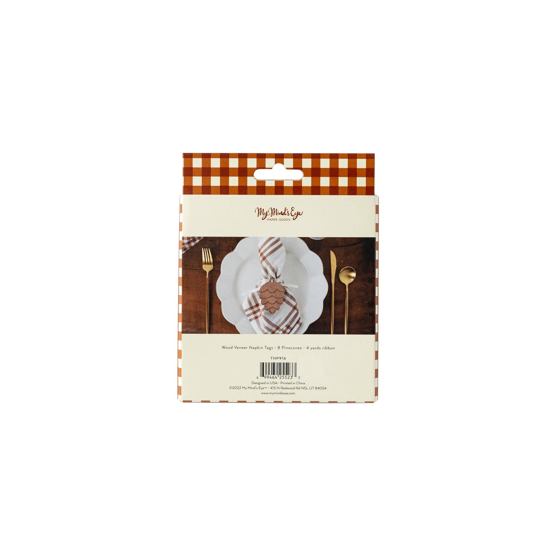 set of 8 wooden pinecone napkin tags