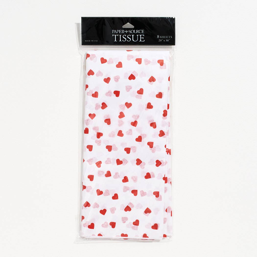 Paper Source white tissue paper with red heart print