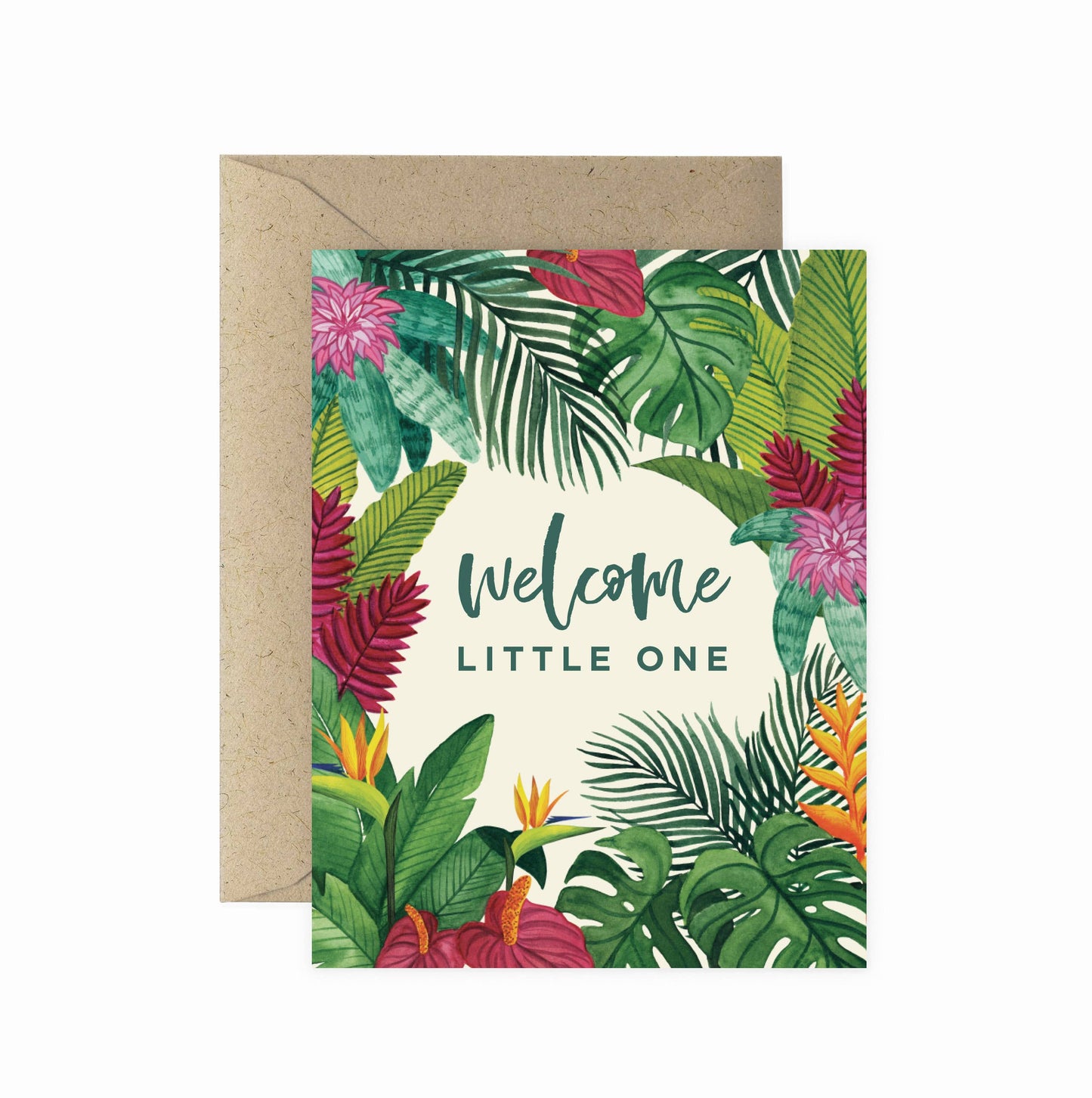 Front image of a "welcome little one" baby card