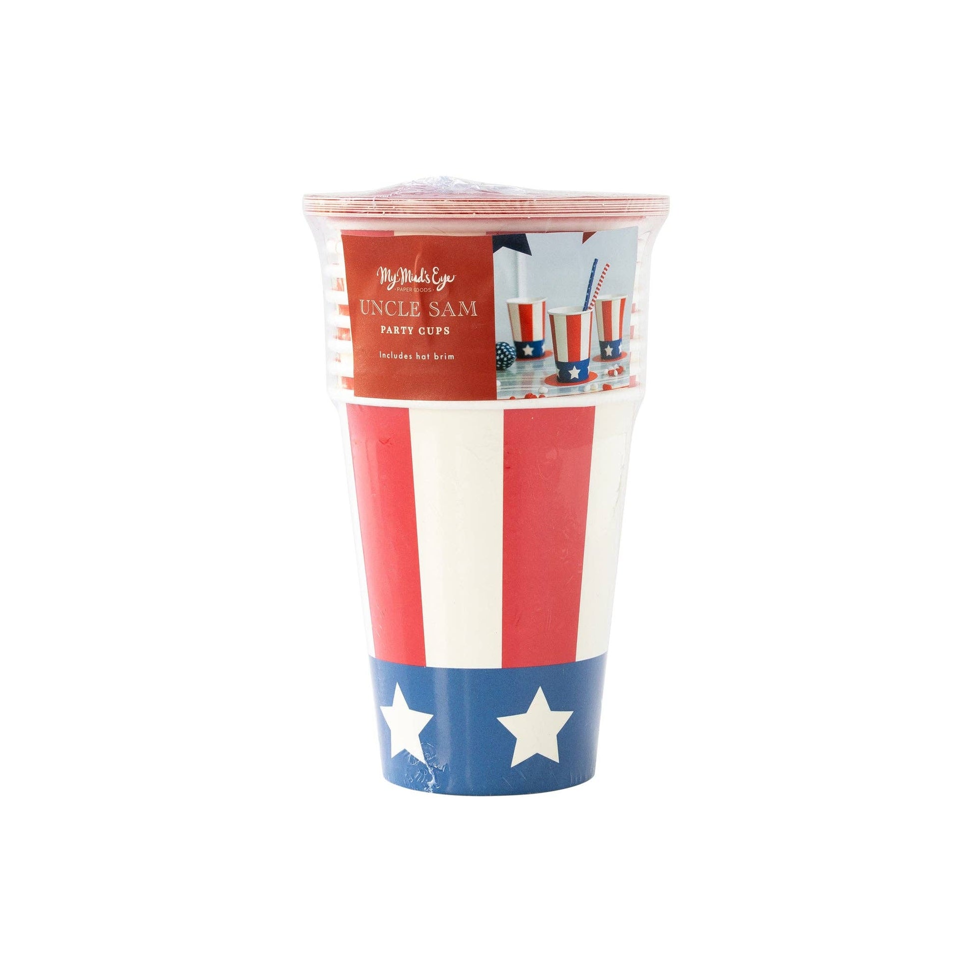 Packshot of July 4th paper cups in cellophane