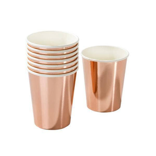 Set of 8 rose gold paper party cups