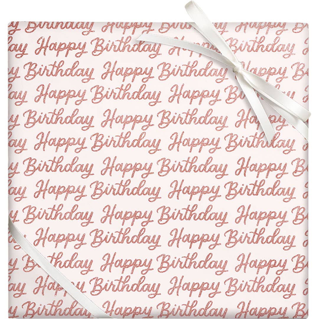 Paper Source - Happy Birthday Pink Glitter Wrapping Paper