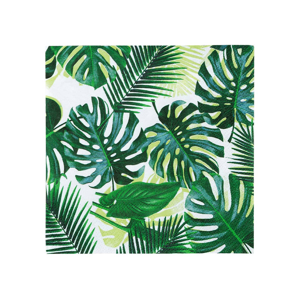 Set of 20 small cocktail paper napkins with a green palm leaf print