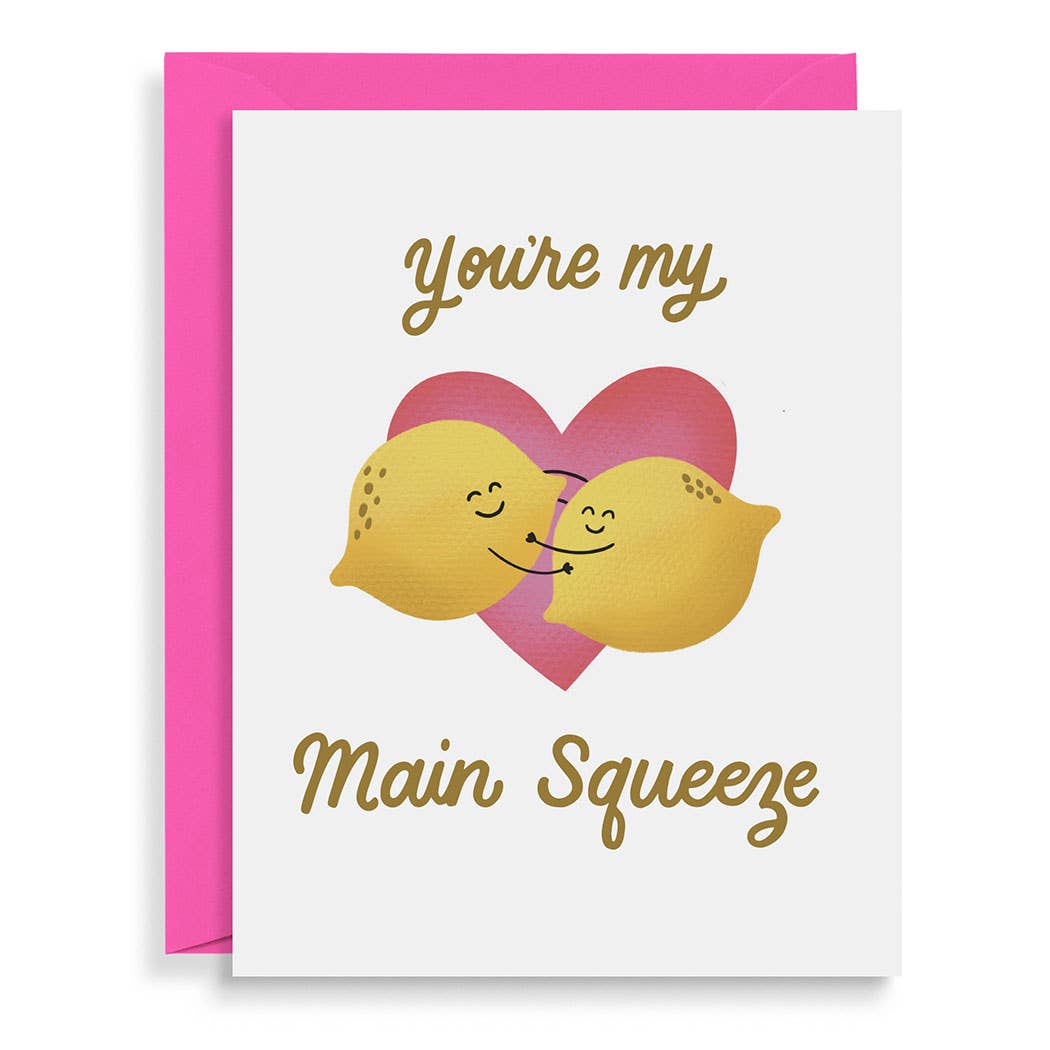 Paper Source Card that reads "You're my main squeeze" with 2 lemons on it