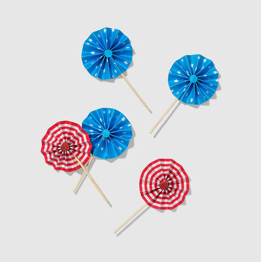 Red, white and blue pinwheel dessert toppers