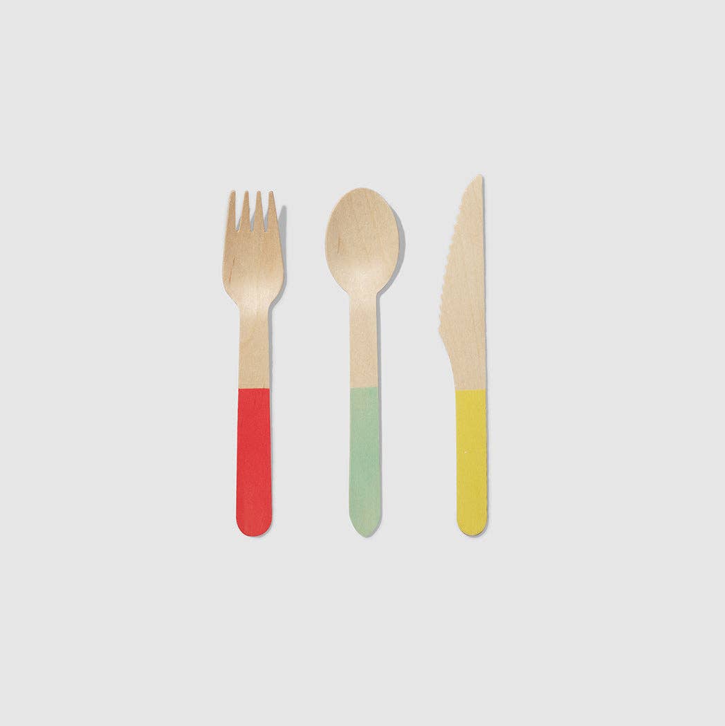 Coterie Party Supplies - Tricolore Wooden Cutlery Set