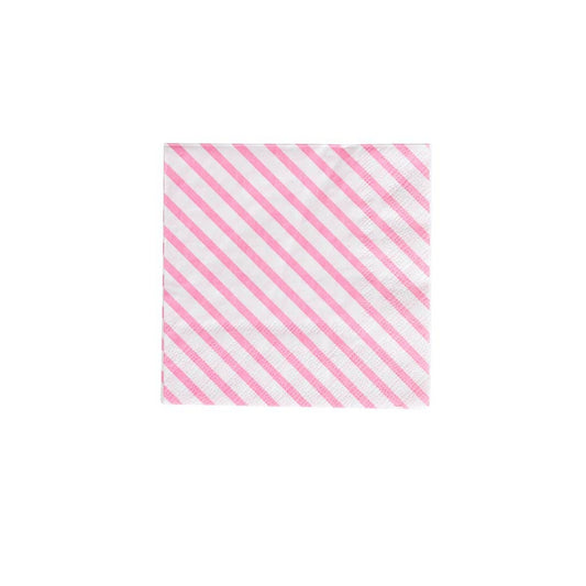 Front image of a pink and white striped cocktail napkin