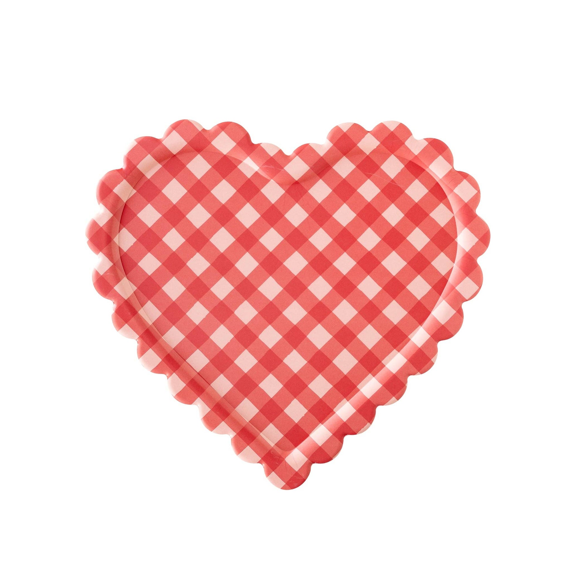 Red and white checkered heart-shaped tray