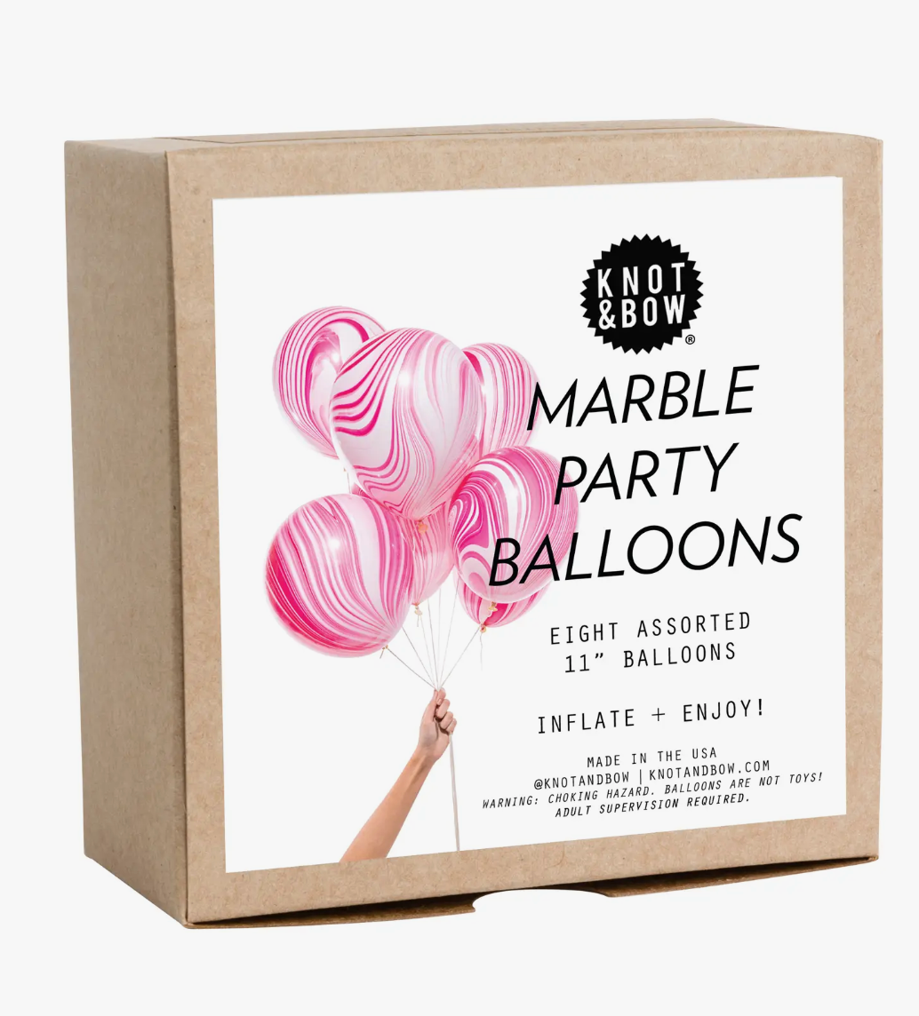 Knot & Bow - Pink and White Marble Party Balloons