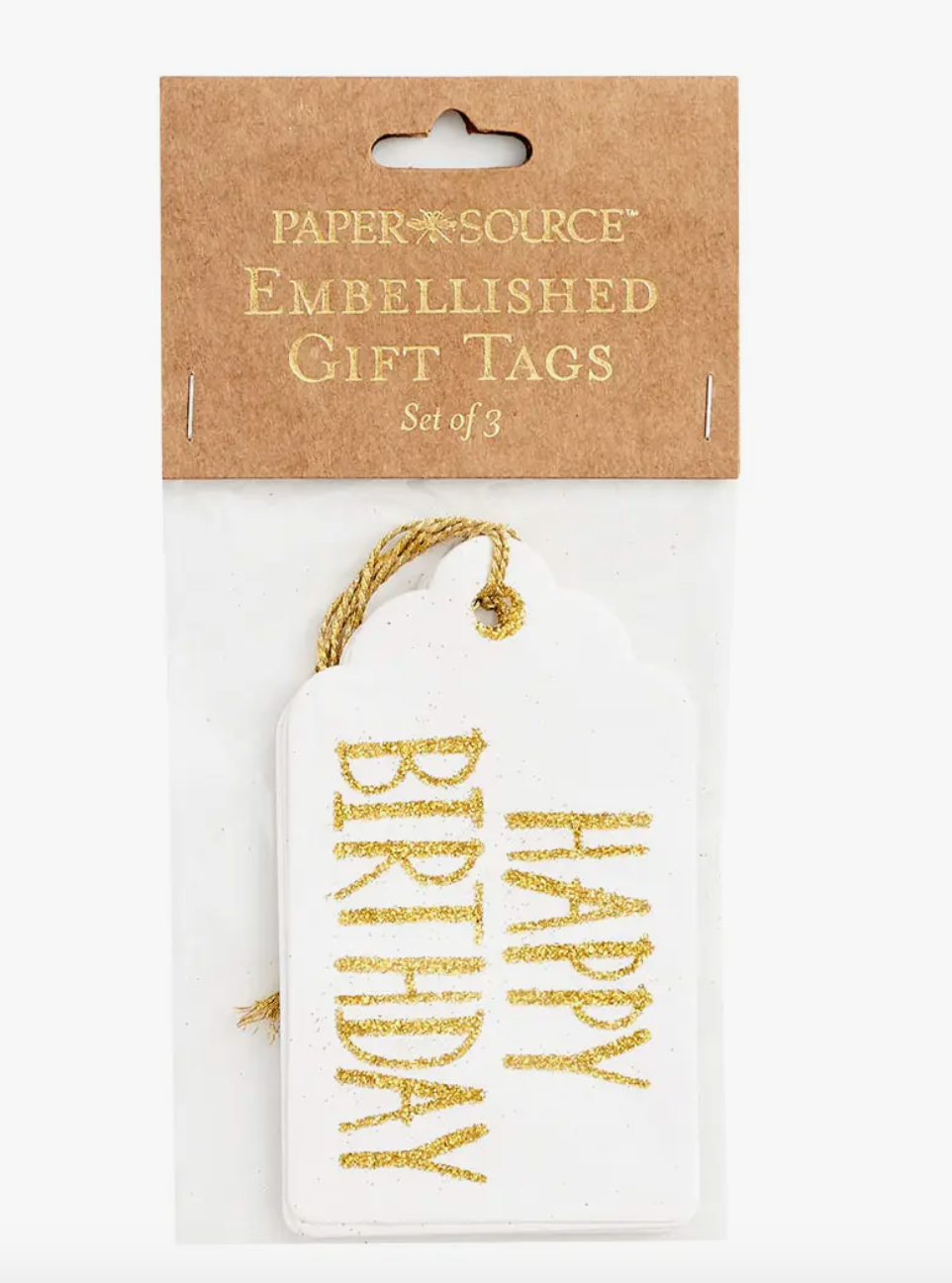 Paper Source - Happy Birthday Gold Glitter Gift Tags