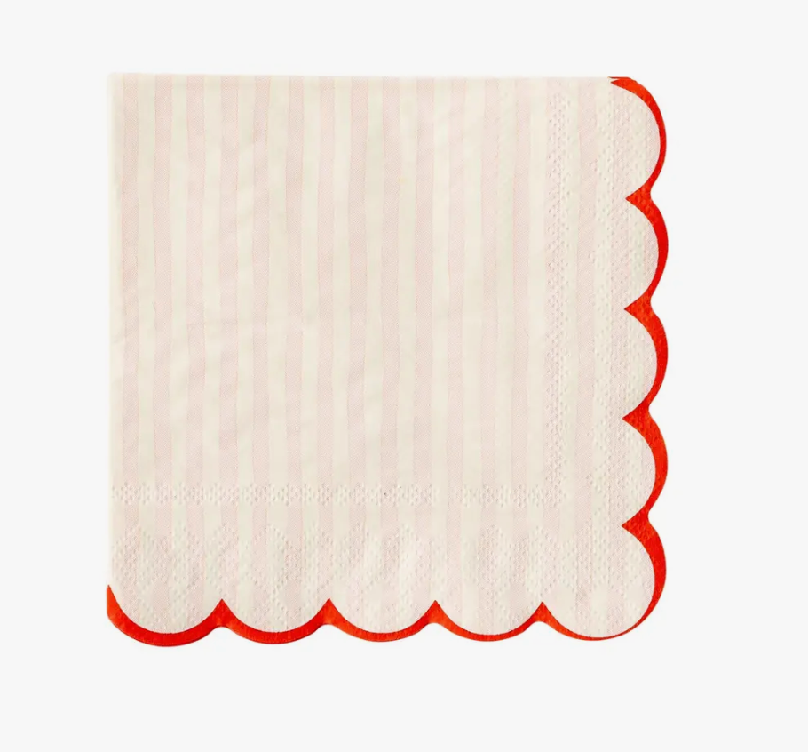  Pink Striped Scalloped Napkins