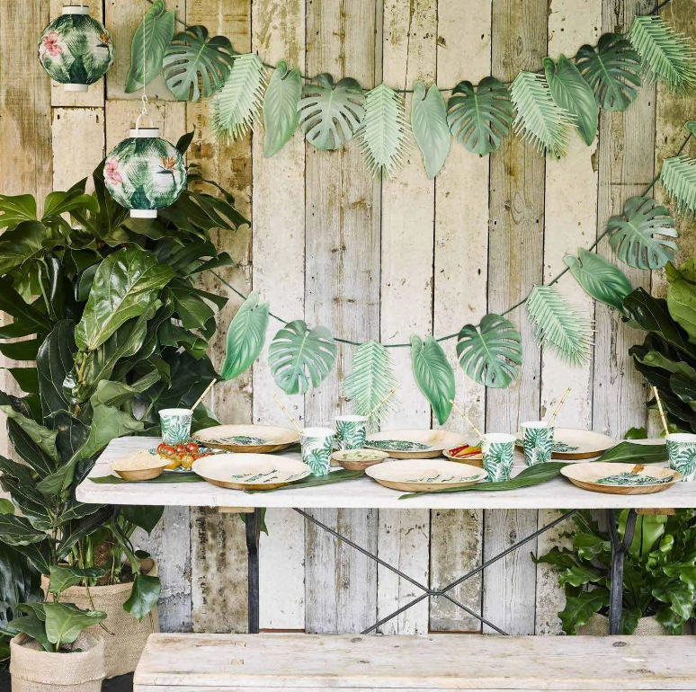 Tropical palm leaf paper garland