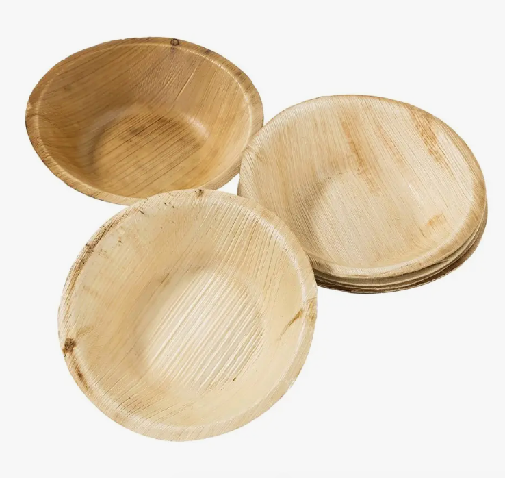 Product shot of 3 palm leaf bowls 