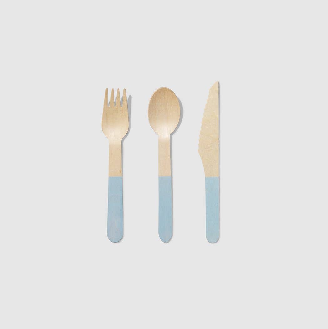 Coterie Party Supplies - Pale Blue Wooden Cutlery Set